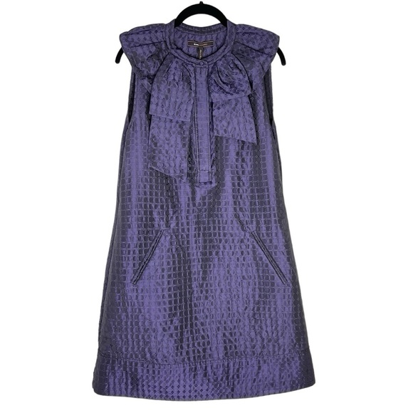 NWOT BCBG MaxAzria Dark Textured Purple Ruffle Collar Dress Women's Size M - Picture 1 of 16
